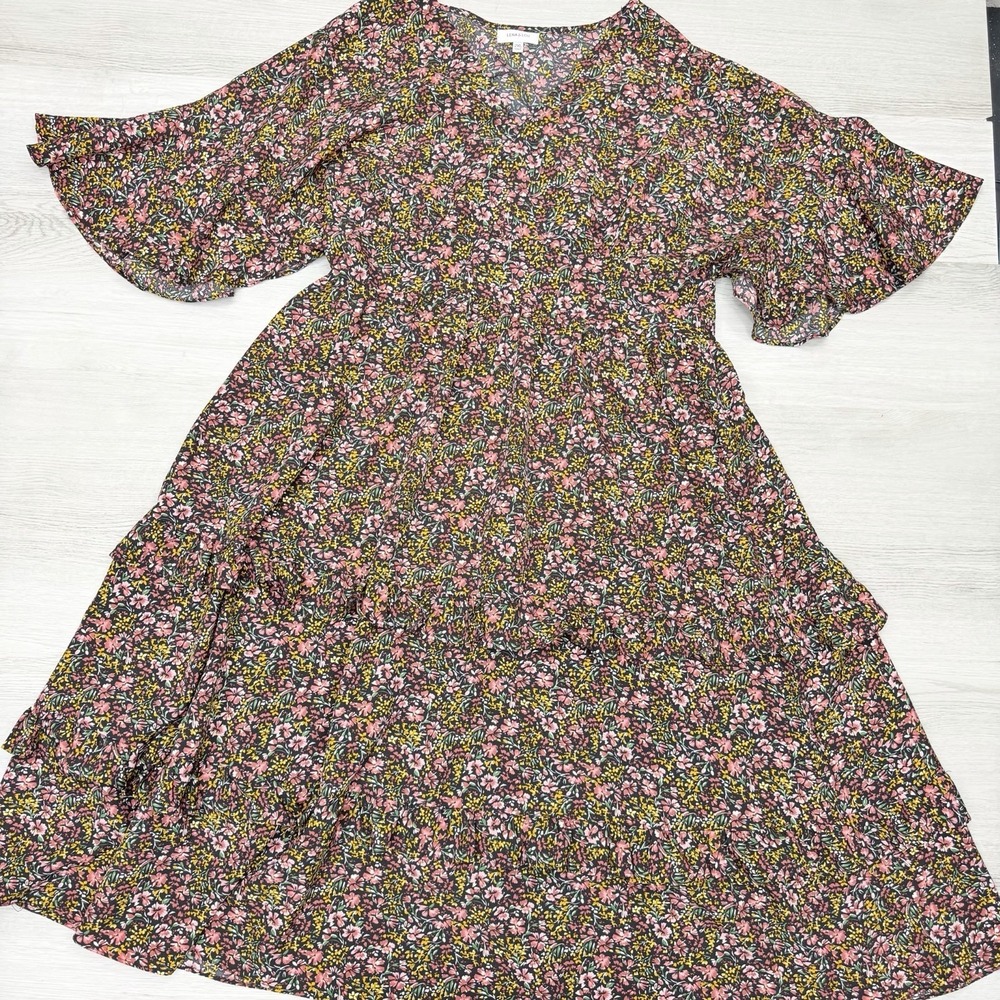 Floral Maxi Dress 2XL Flutter‎ Sleeve Smocked Waist Tiered Ruffle Lena & Lou